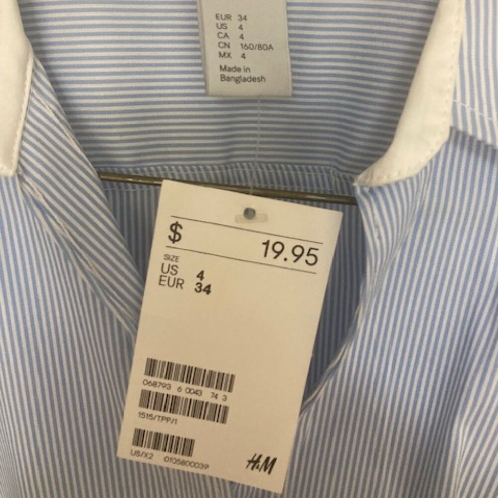 Womens NWT H&M blue white pinstripe LS button down 4/34 - Picture 3 of 3